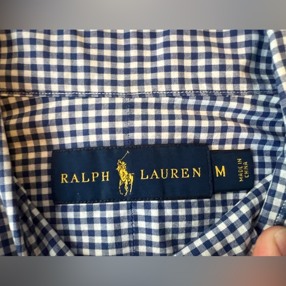 Ralph Lauren long sleeve button up polo, blue and white checkered. Medium - Picture 4 of 4